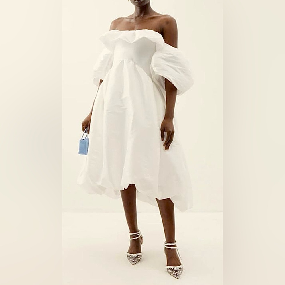 Kika Vargas Off-Shoulder White Taffeta Mini Dress NWT